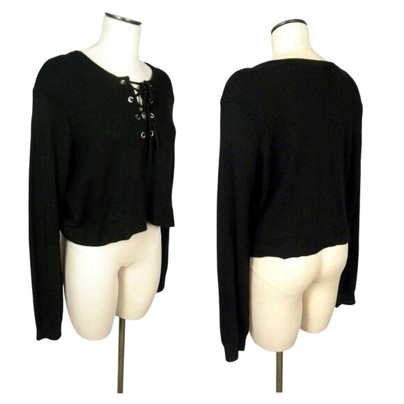 NEW Avec les Filles Black Crop Alpaca Blend Sweater | XL NWT - Picture 4 of 8